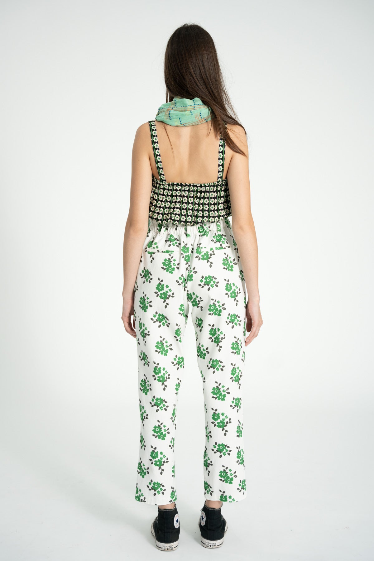 Top w/ straps | Black w/ ecru flowers