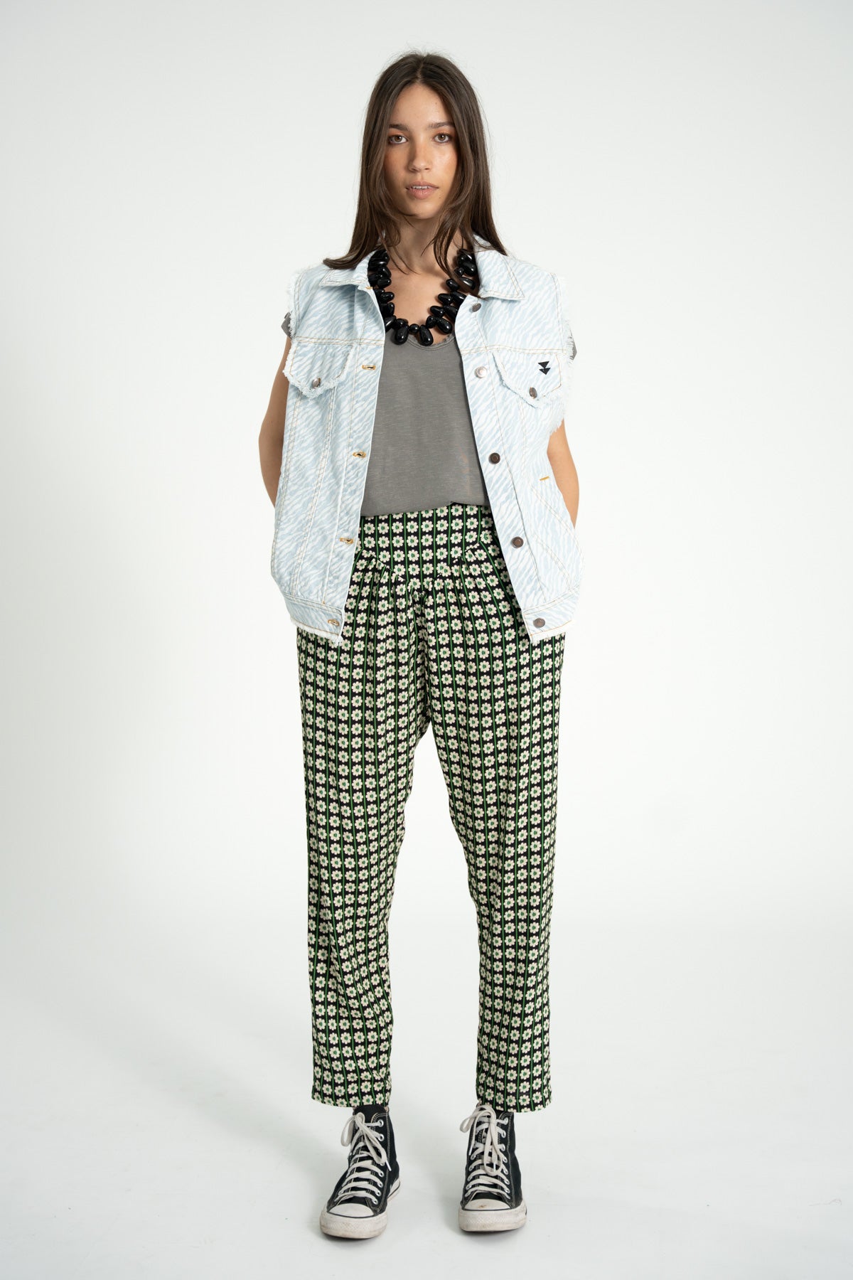 Trousers | Black w/ ecru flowers