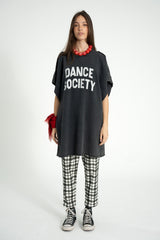 Tshirt dress | Washed black w/ "dance society" print