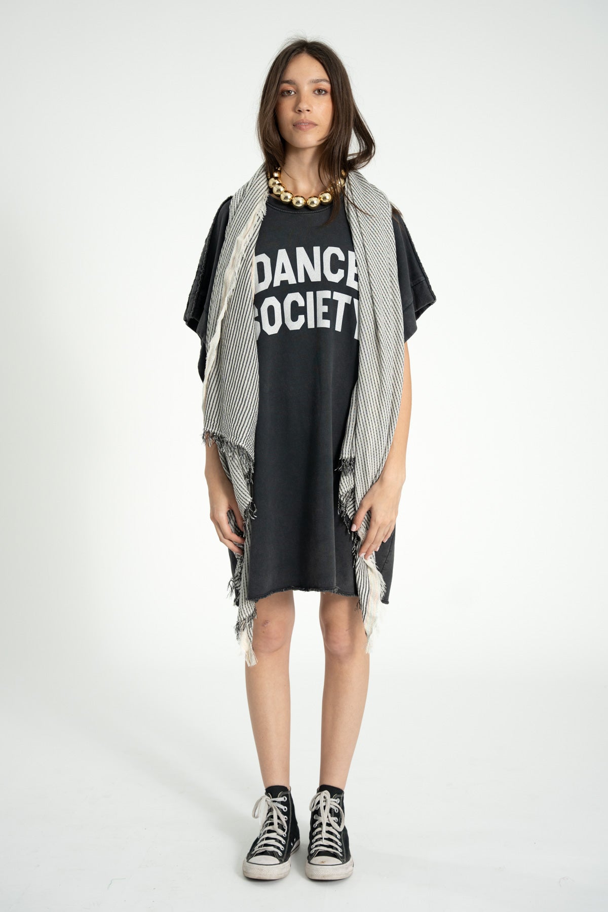 Tshirt dress | Washed black w/ "dance society" print