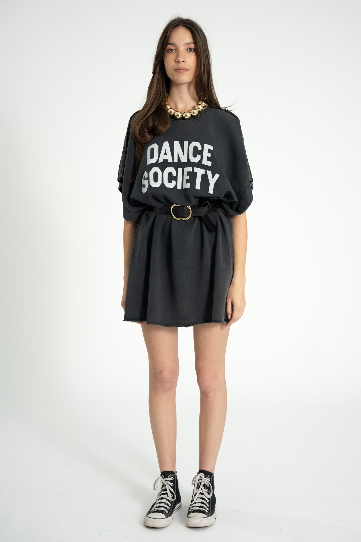 Tshirt dress | Washed black w/ "dance society" print