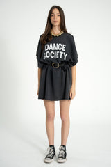 Tshirt dress | Washed black w/ "dance society" print