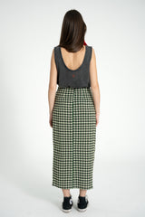 Long wrap skirt | Black w/ ecru flowers