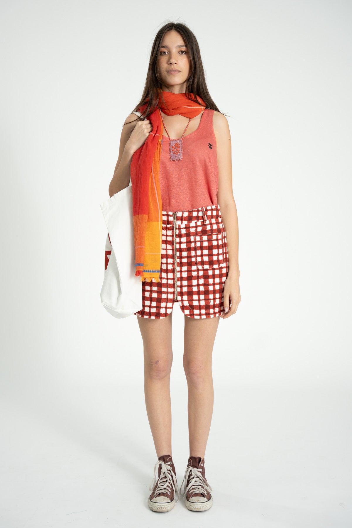 Top w/ v-neck | Coral linen