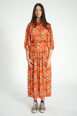 Long skirt | Red w/ floral print