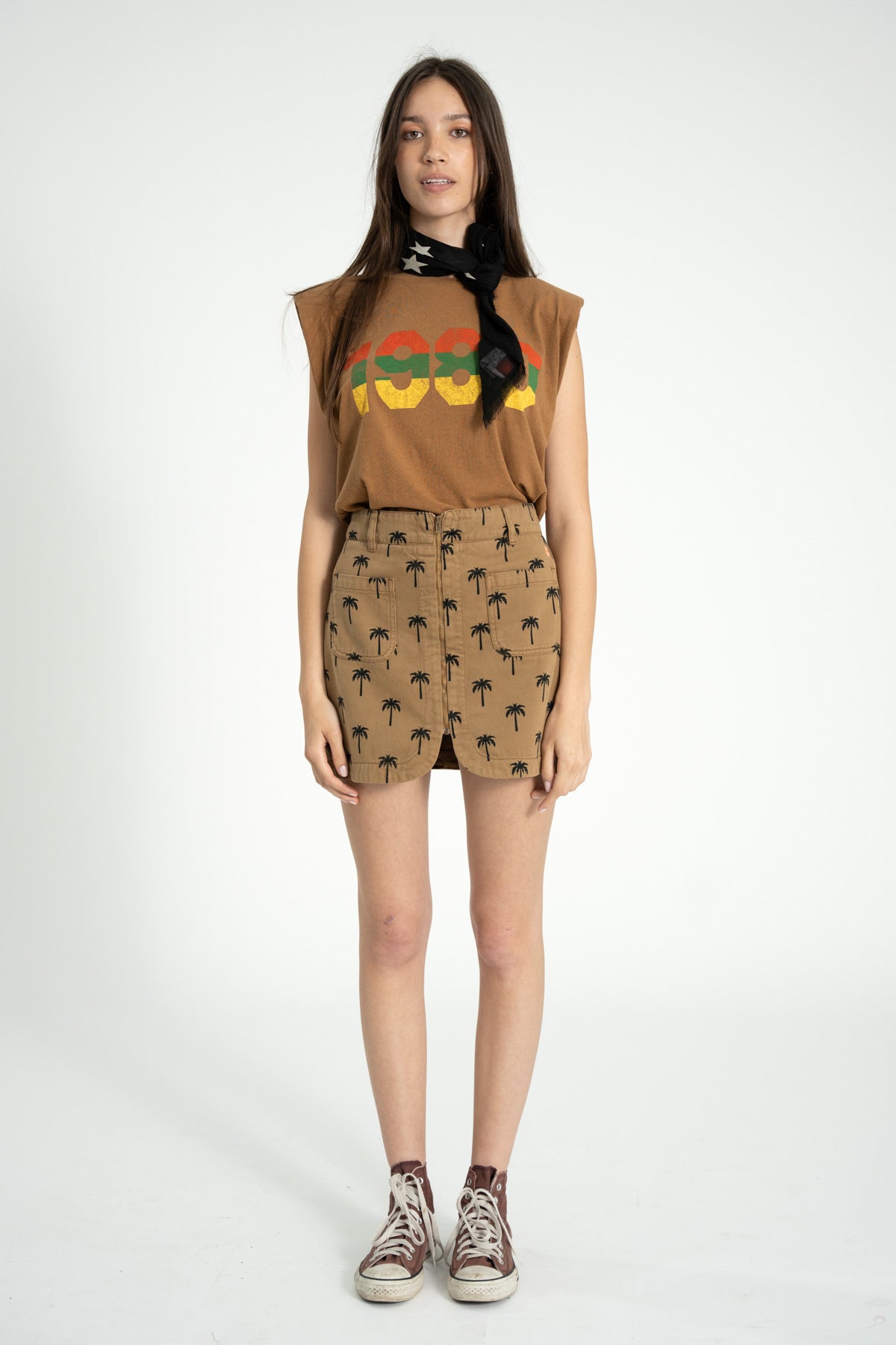 Short skirt | Brown w/ palm trees
