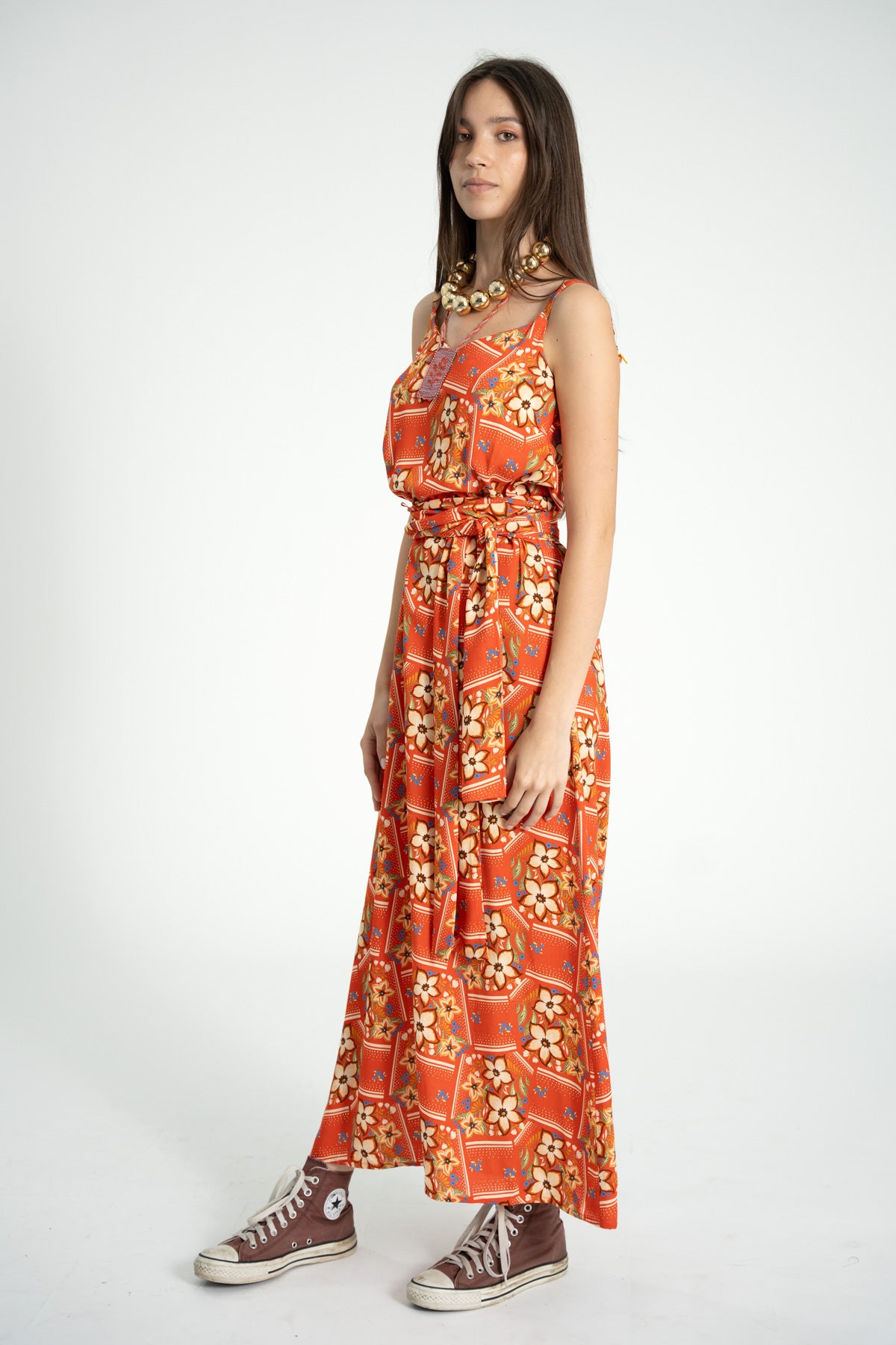 Long dress | Red w/ floral print