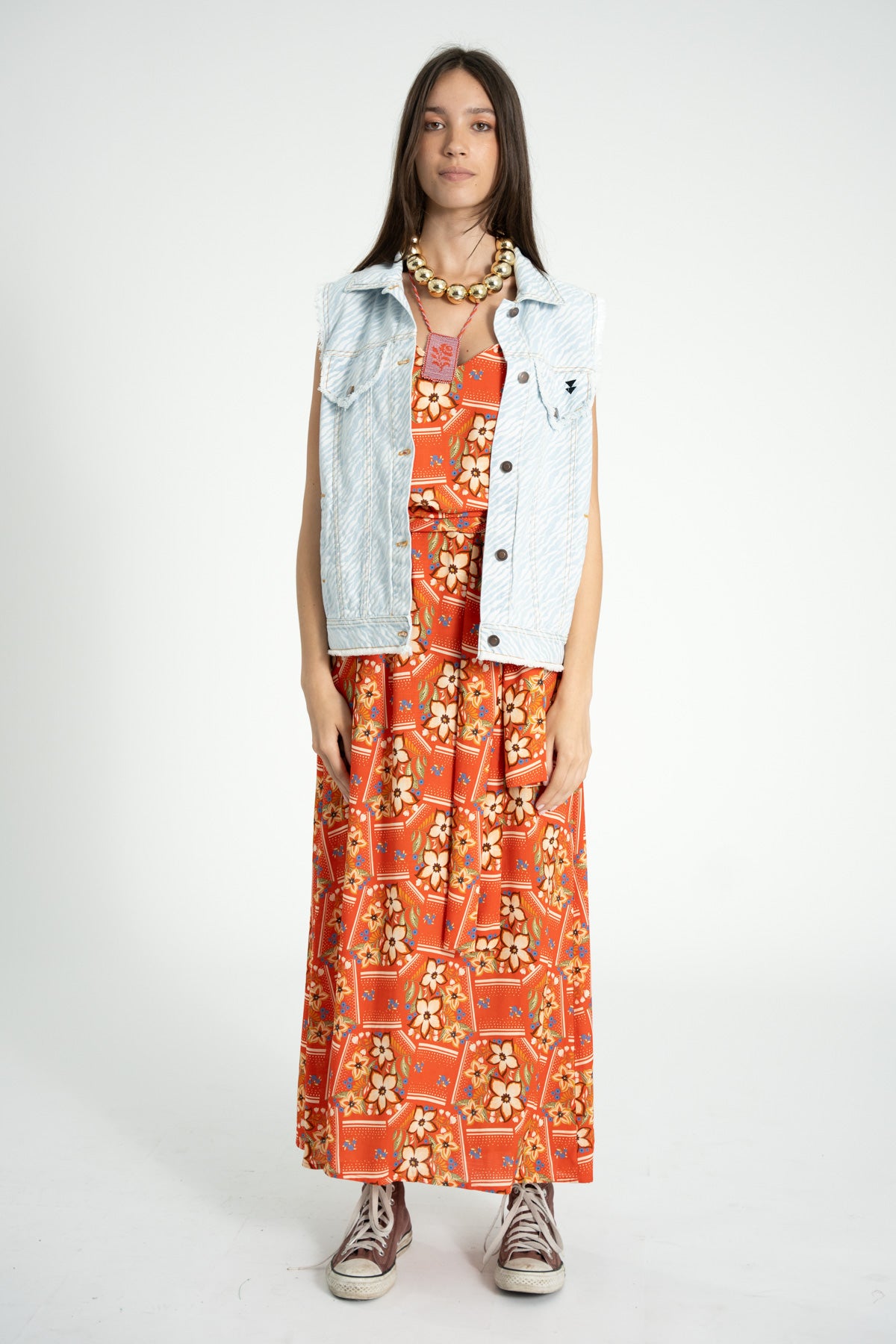 Long dress | Red w/ floral print