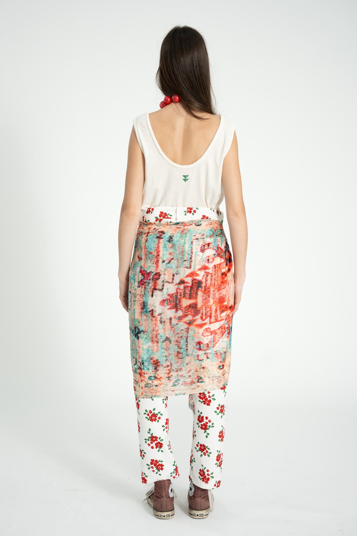 Trousers | Ecru w/ red flowers