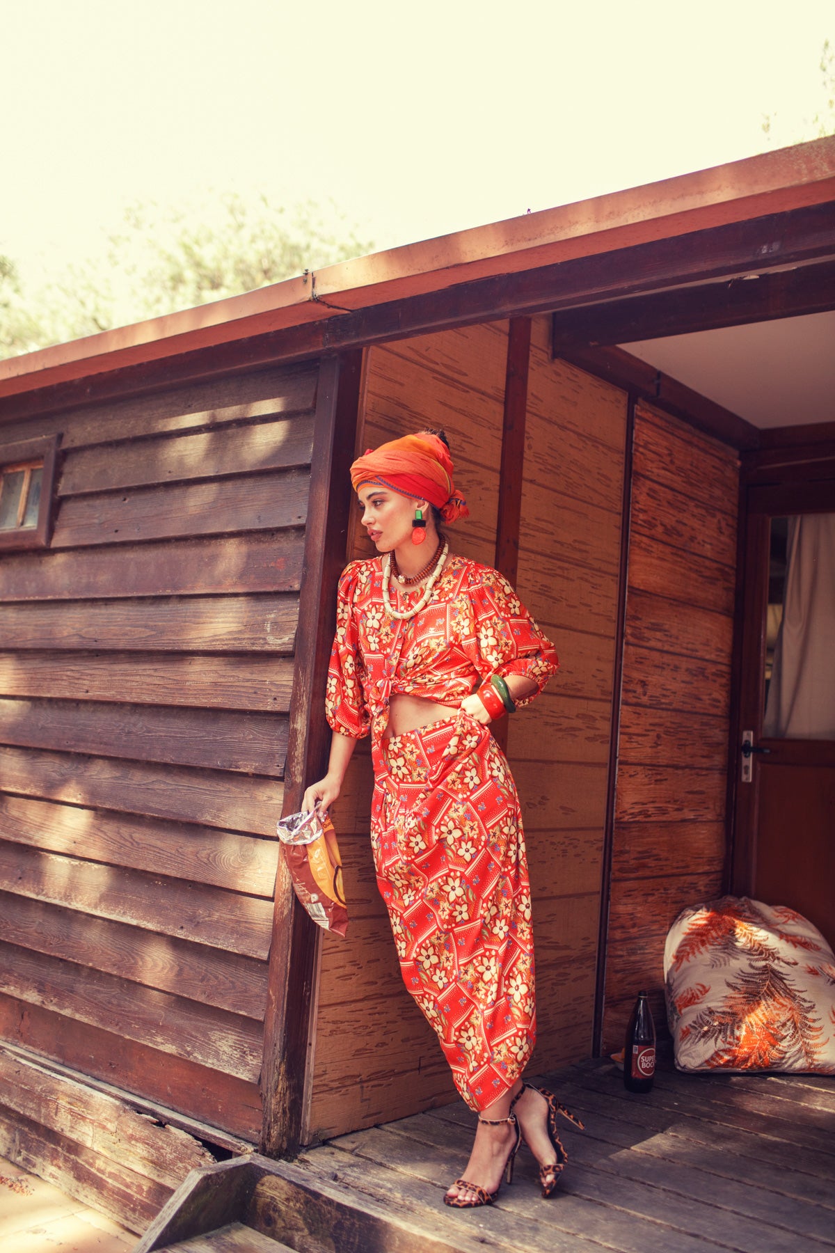 Long skirt | Red w/ floral print