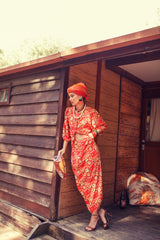 Long skirt | Red w/ floral print