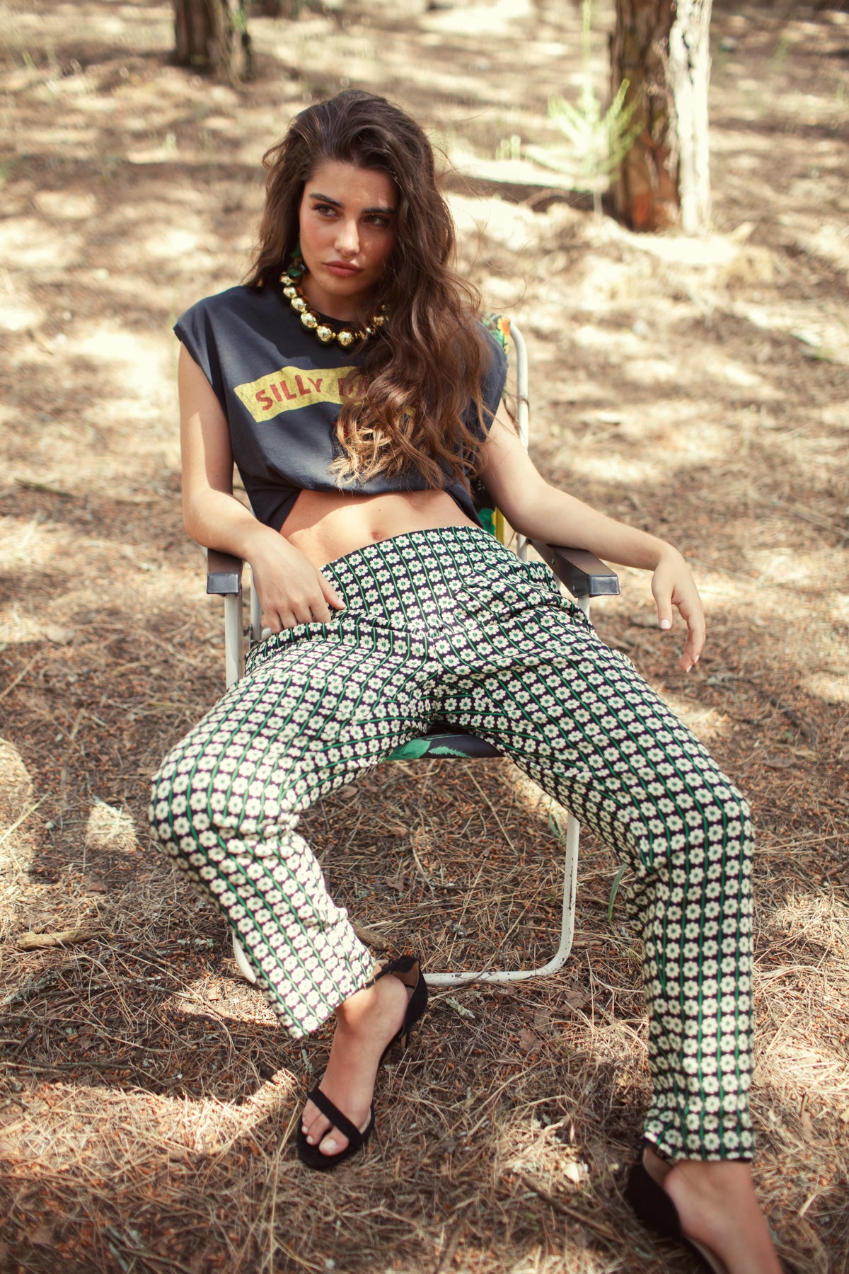 Trousers | Black w/ ecru flowers