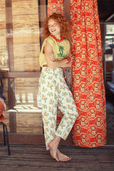 Trousers | Ecru w/ mustard flowers