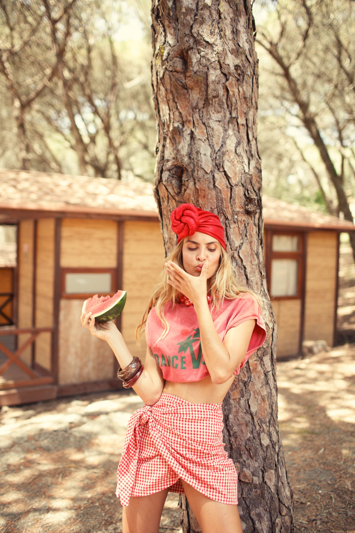 Short wrap skirt | Red & ecru checkered