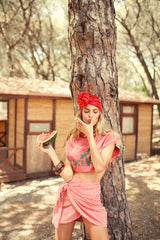 Short wrap skirt | Red & ecru checkered