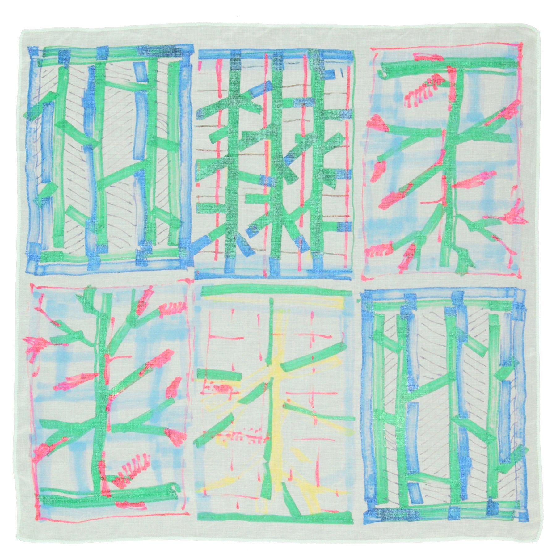 Scarf | Blue squares w/ shapes