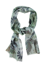 Scarf | Blue w/ flowers & parrots