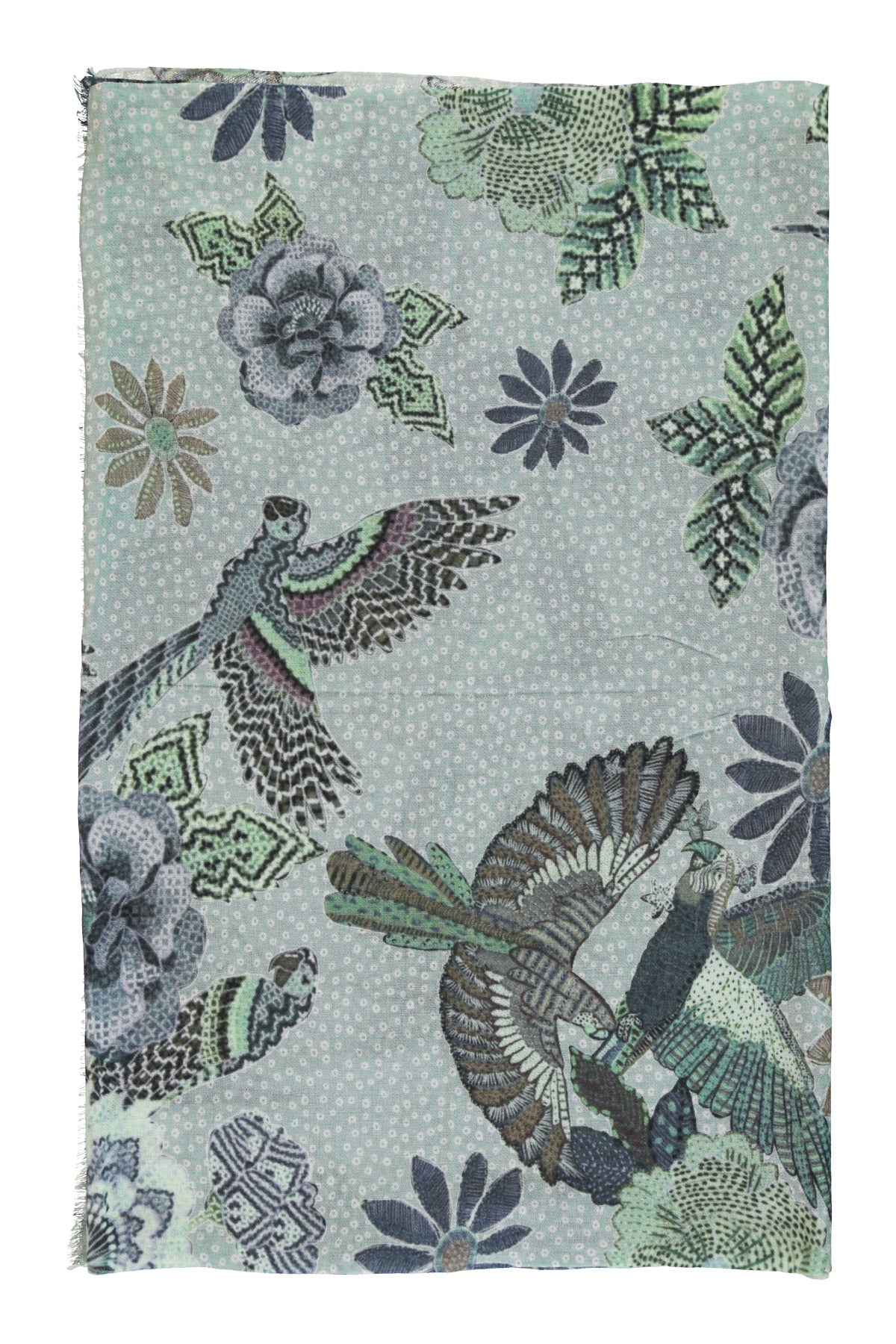 Scarf | Blue w/ flowers & parrots
