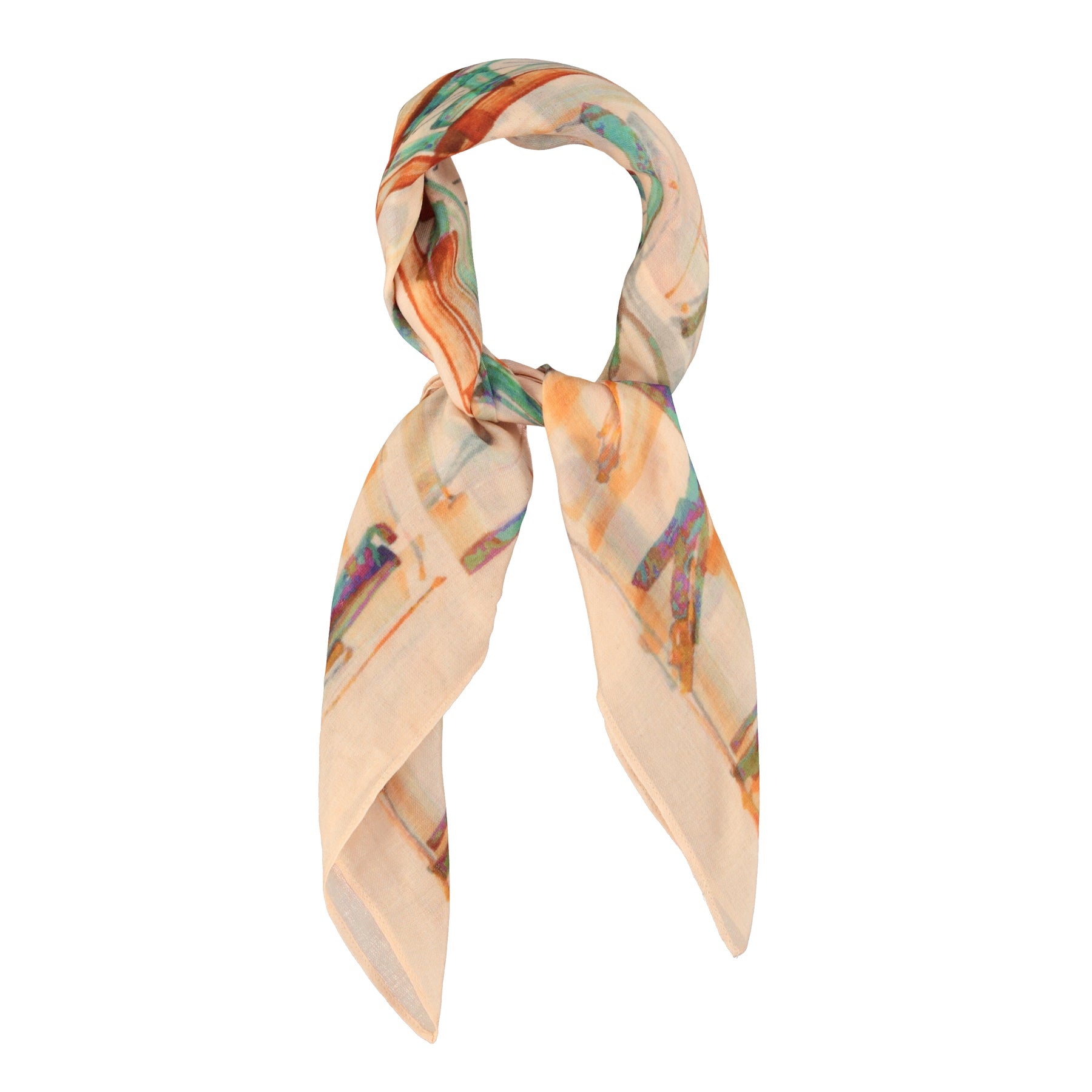 Scarf | Ecru squares w/ shapes