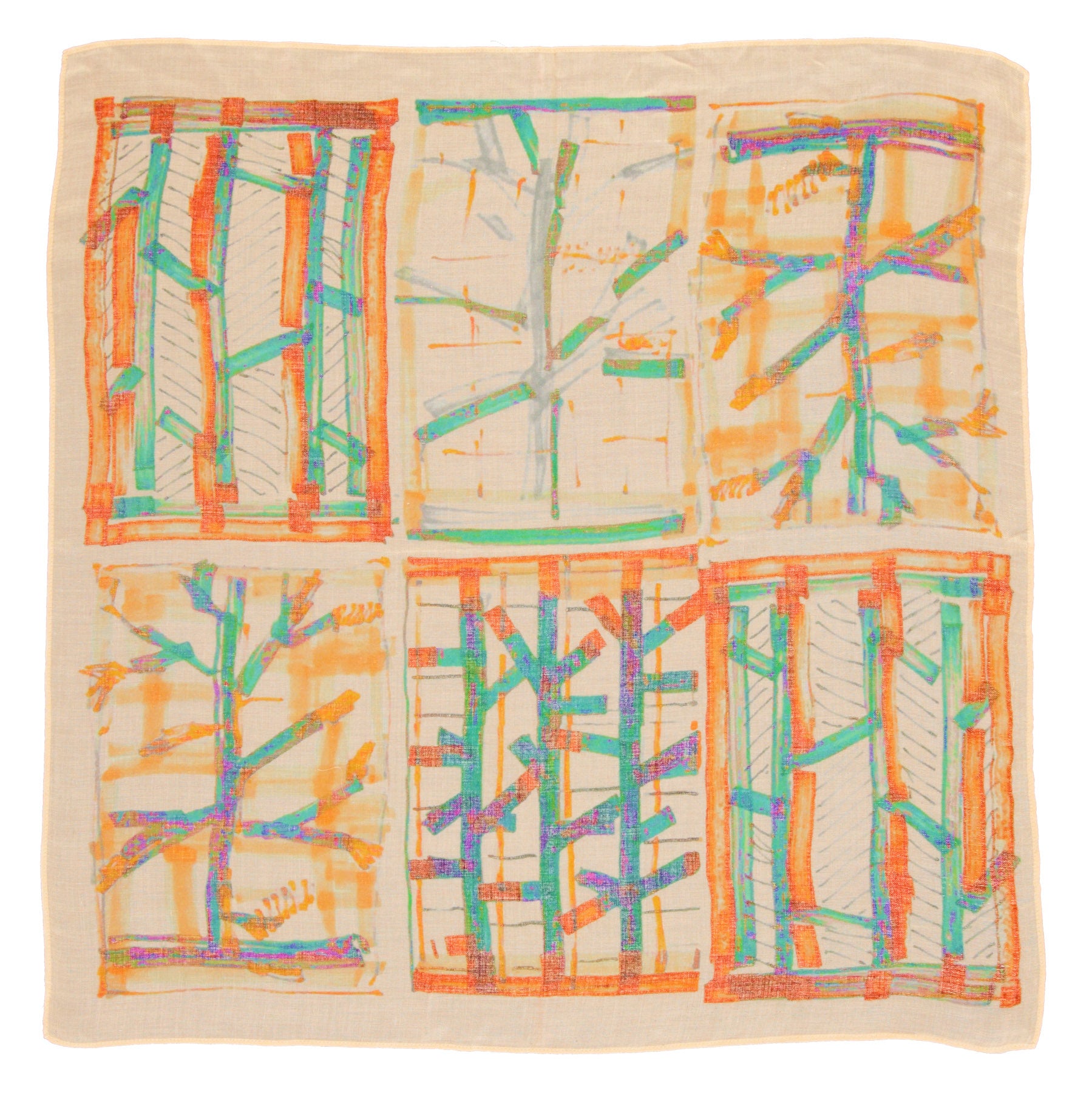 Scarf | Ecru squares w/ shapes