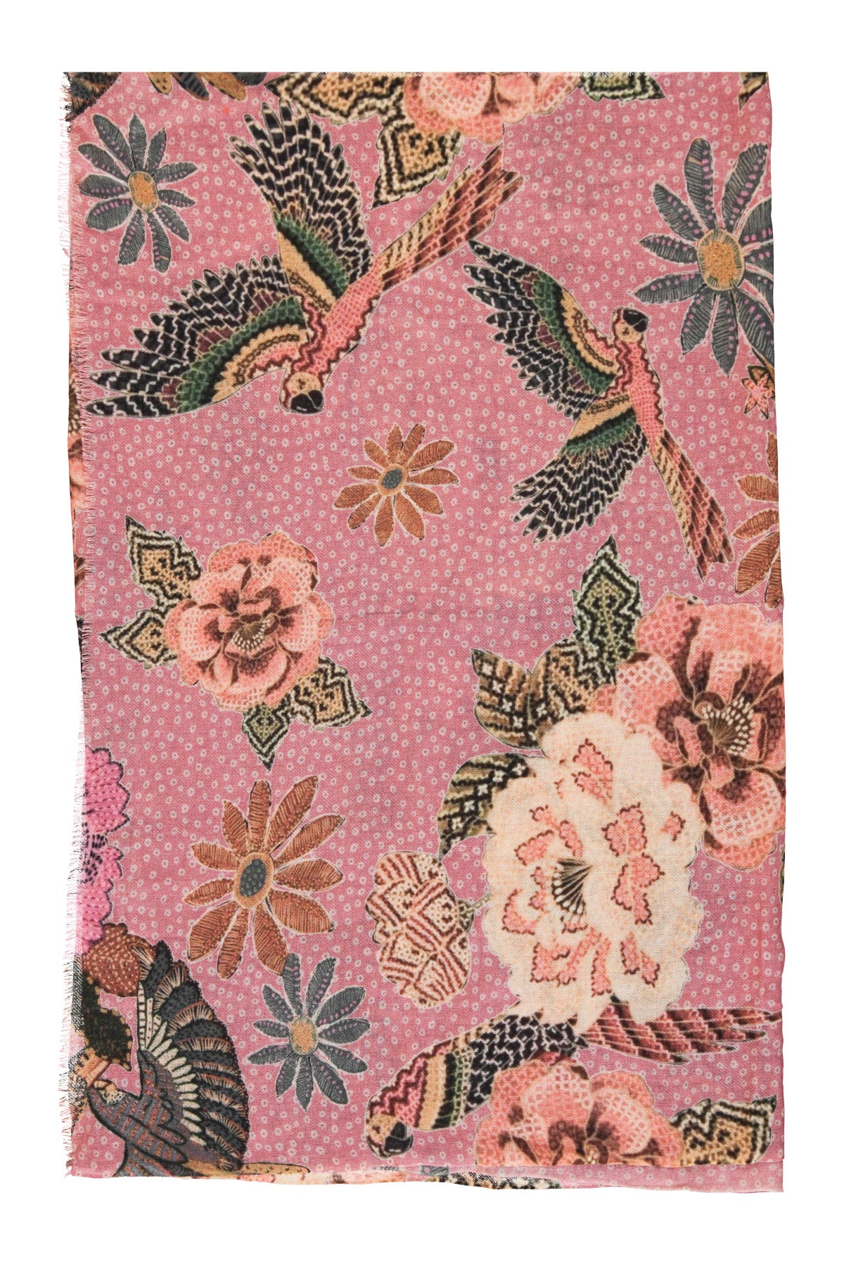 Scarf | Pink w/ flowers & parrots