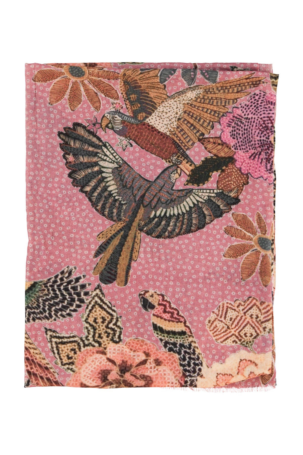 Scarf | Pink w/ flowers & parrots