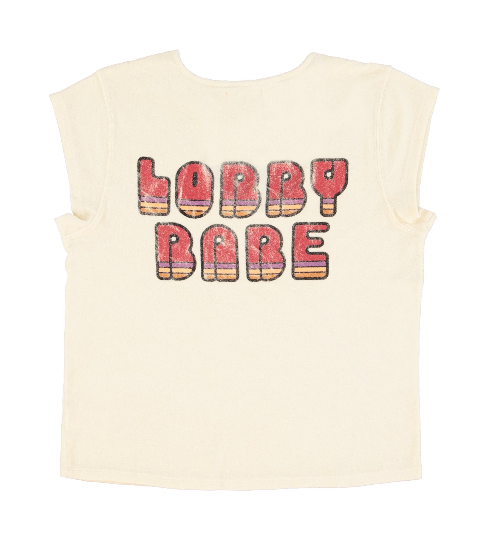 Short sleeve t-shirt w/ deep round neck | Ecru w/ "lobby babe" print