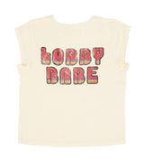 Short sleeve t-shirt w/ deep round neck | Ecru w/ "lobby babe" print
