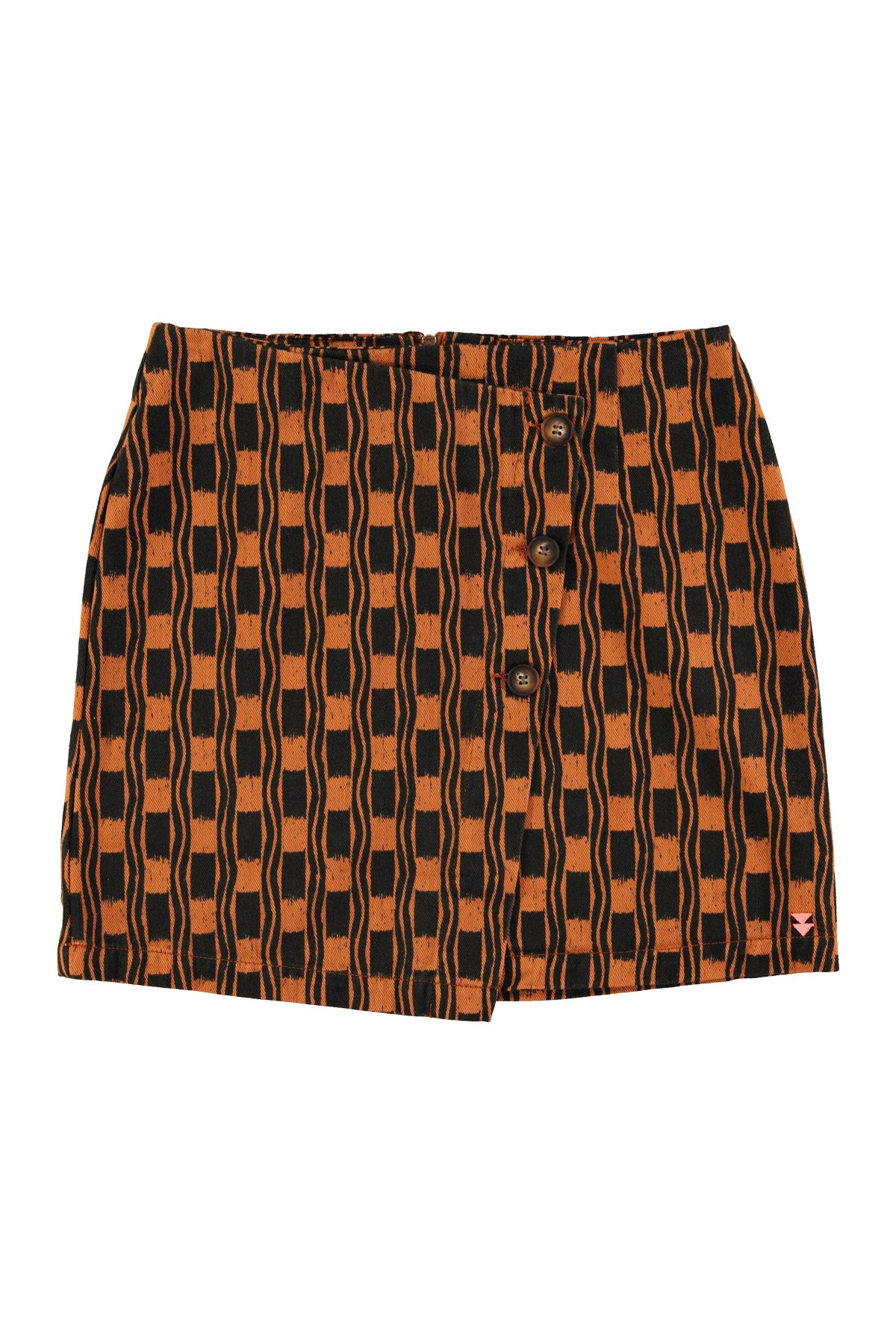 Short asymmetrical skirt  | Brown & black squares
