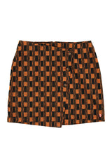 Short asymmetrical skirt  | Brown & black squares