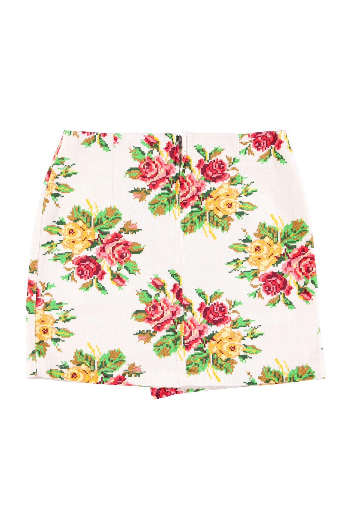 Short asymmetrical skirt  | Ecru w/ multicolor flowers