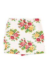 Short asymmetrical skirt  | Ecru w/ multicolor flowers