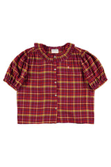 Short sleeve blouse w/ collar | Pink checkered