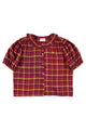 Short sleeve blouse w/ collar | Pink checkered