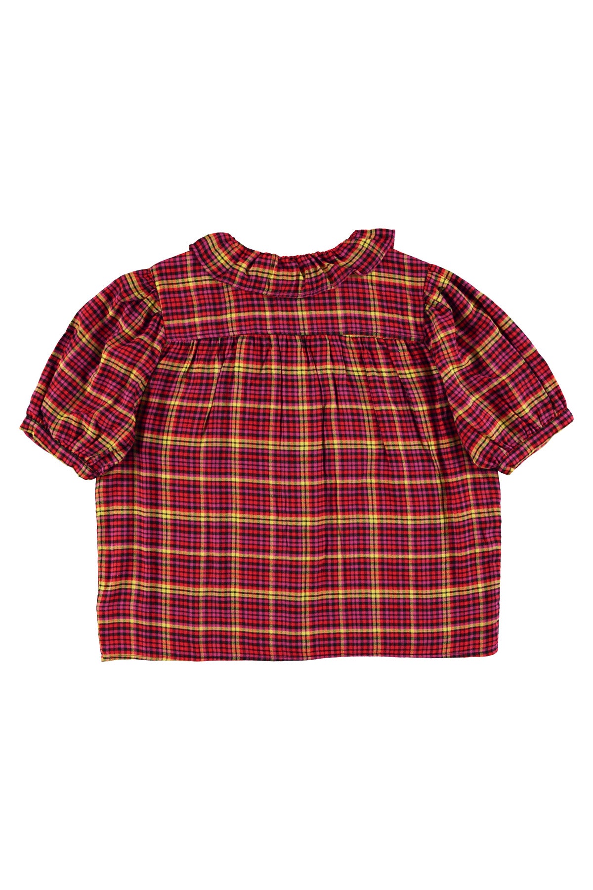 Short sleeve blouse w/ collar | Pink checkered