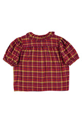 Short sleeve blouse w/ collar | Pink checkered
