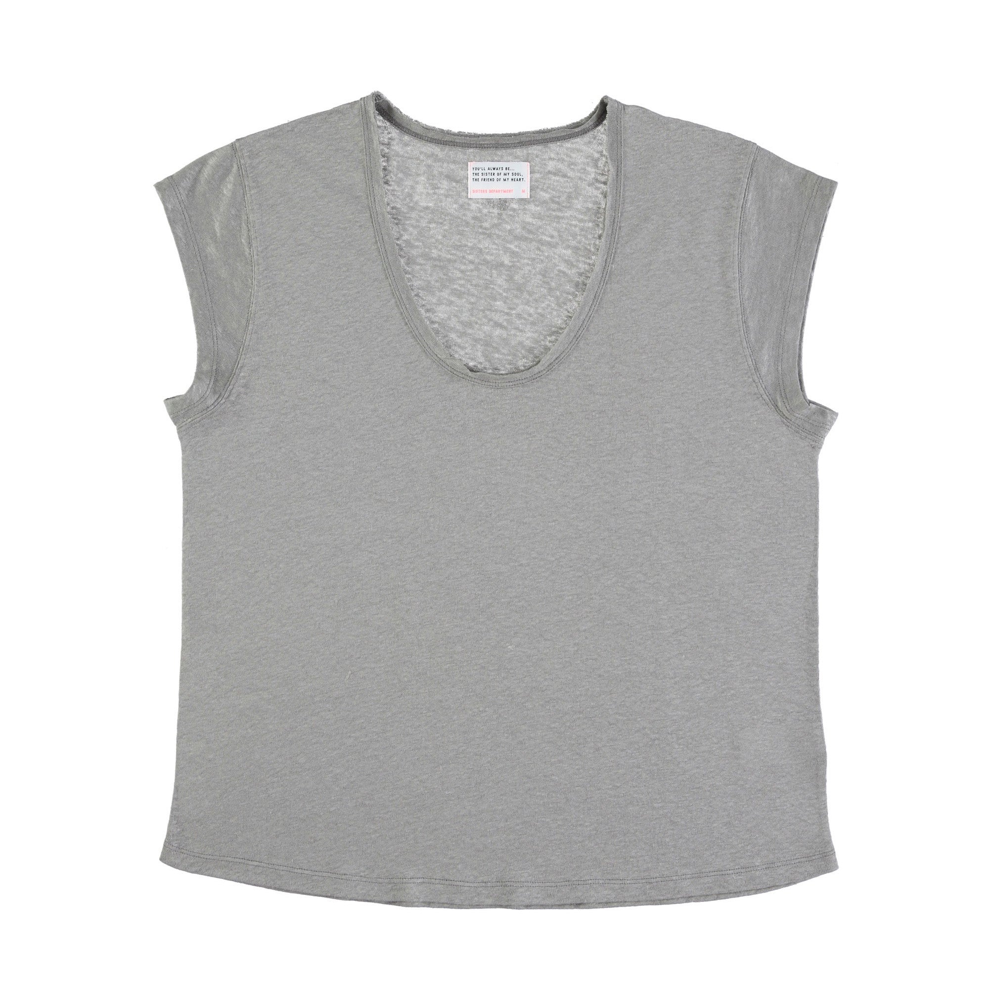 Short sleeve linen t-shirt w/ deep round neck | grey