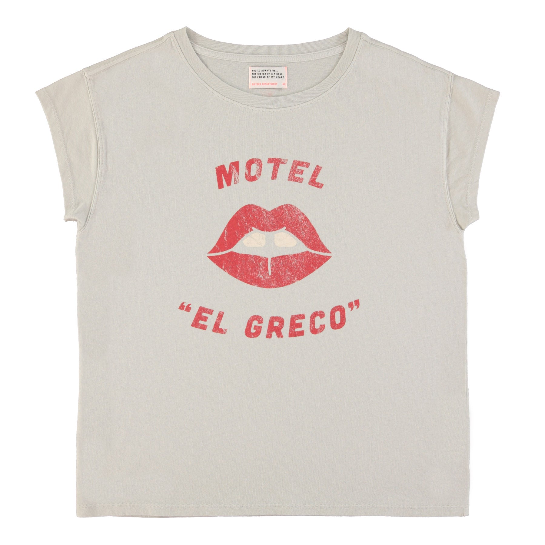 Short sleeve t-shirt | Light grey w/ "motel el greco" print