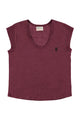 Short sleeve t-shirt w/ deep round neck | Aubergine linen