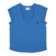 Short sleeve t-shirt w/ deep round neck | Blue linen