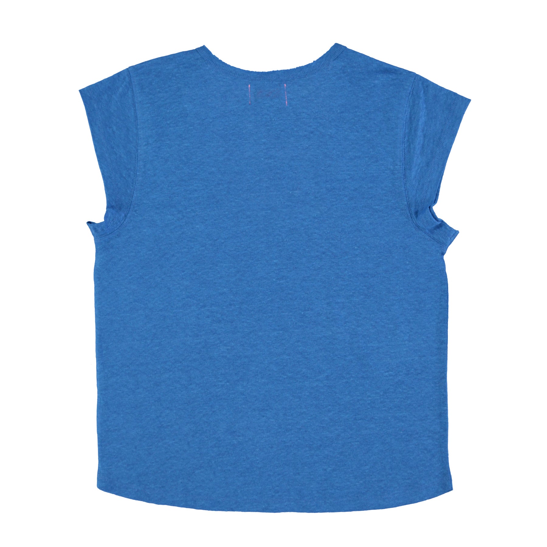 Short sleeve t-shirt w/ deep round neck | Blue linen