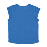 Short sleeve t-shirt w/ deep round neck | Blue linen