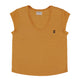 Short sleeve t-shirt w/ deep round neck | Camel linen