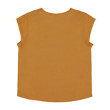 Short sleeve t-shirt w/ deep round neck | Camel linen