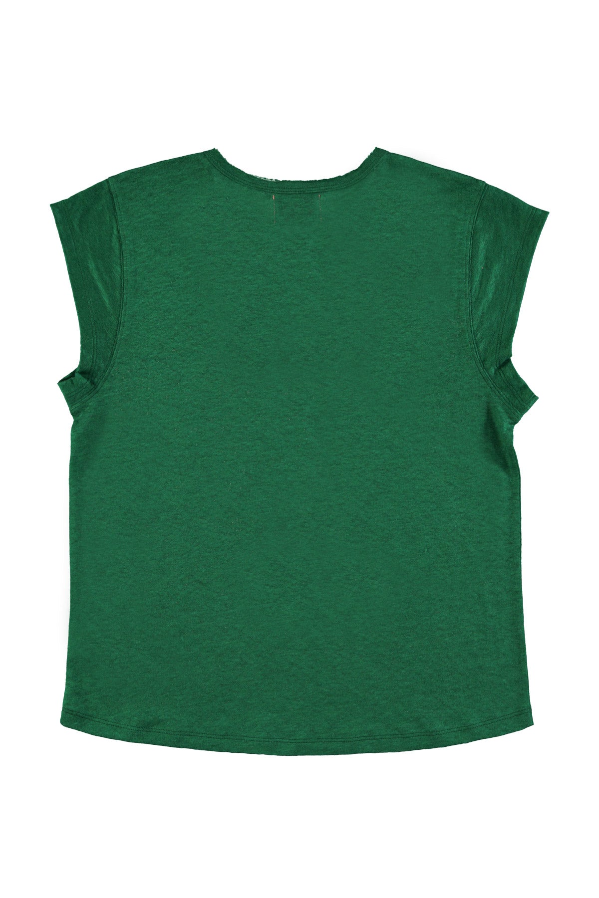 Short sleeve t-shirt w/ deep round neck | Green linen