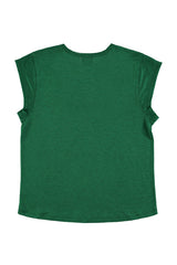 Short sleeve t-shirt w/ deep round neck | Green linen