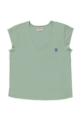 Short sleeve t-shirt w/ deep round neck | Green w/ "Los Amici" print