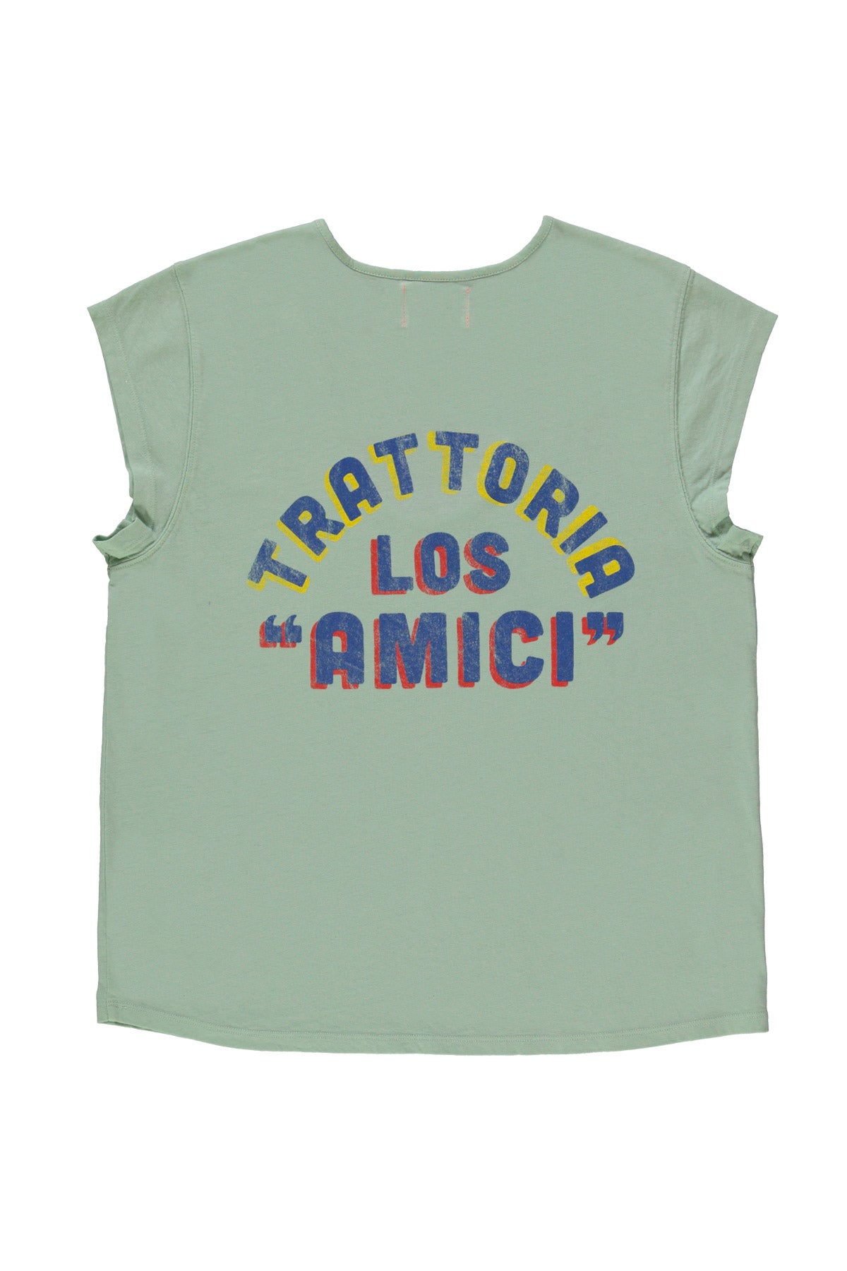 Short sleeve t-shirt w/ deep round neck | Green w/ "Los Amici" print