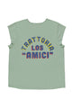 Short sleeve t-shirt w/ deep round neck | Green w/ "Los Amici" print