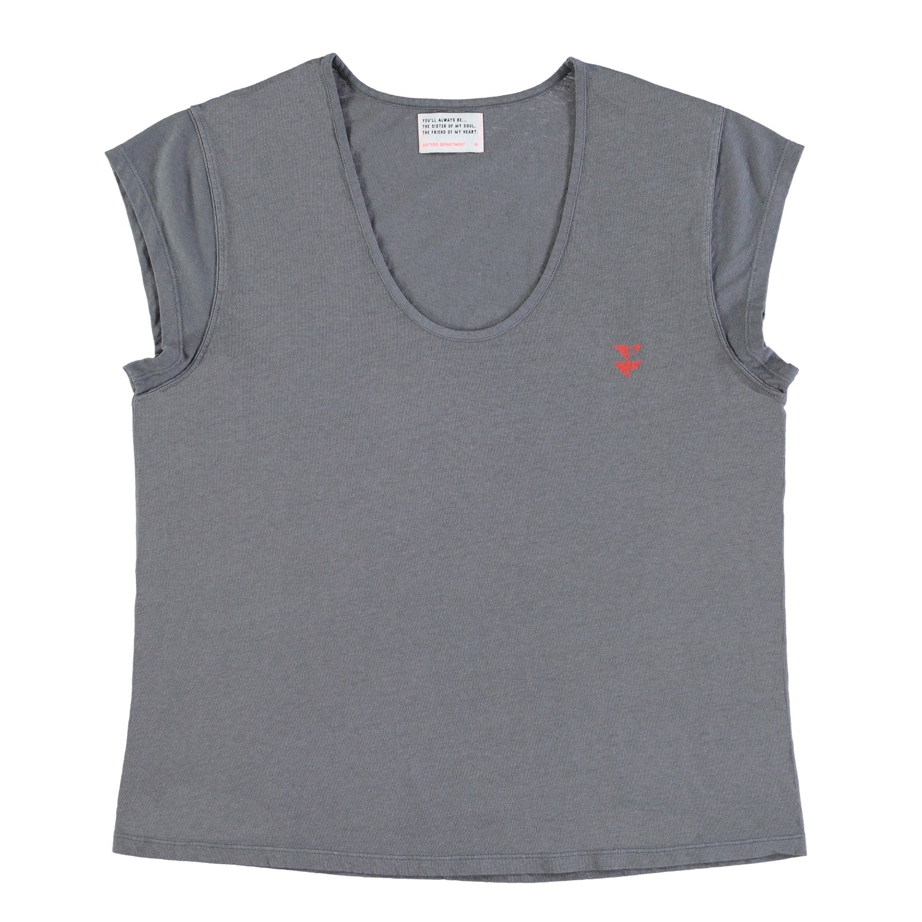 Short sleeve t-shirt w/ deep round neck | Grey w/ "rock n roll" print